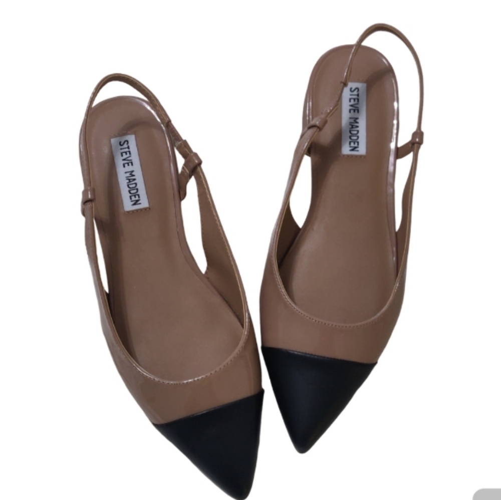 😍Steve Madden Tan and Black Women's Slingback Flats